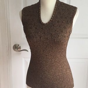 Sexy beaded flattering metallic top Cachet LG